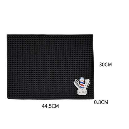 Non-Slip Black Barber Station Mat with Clippers Scissors Storage