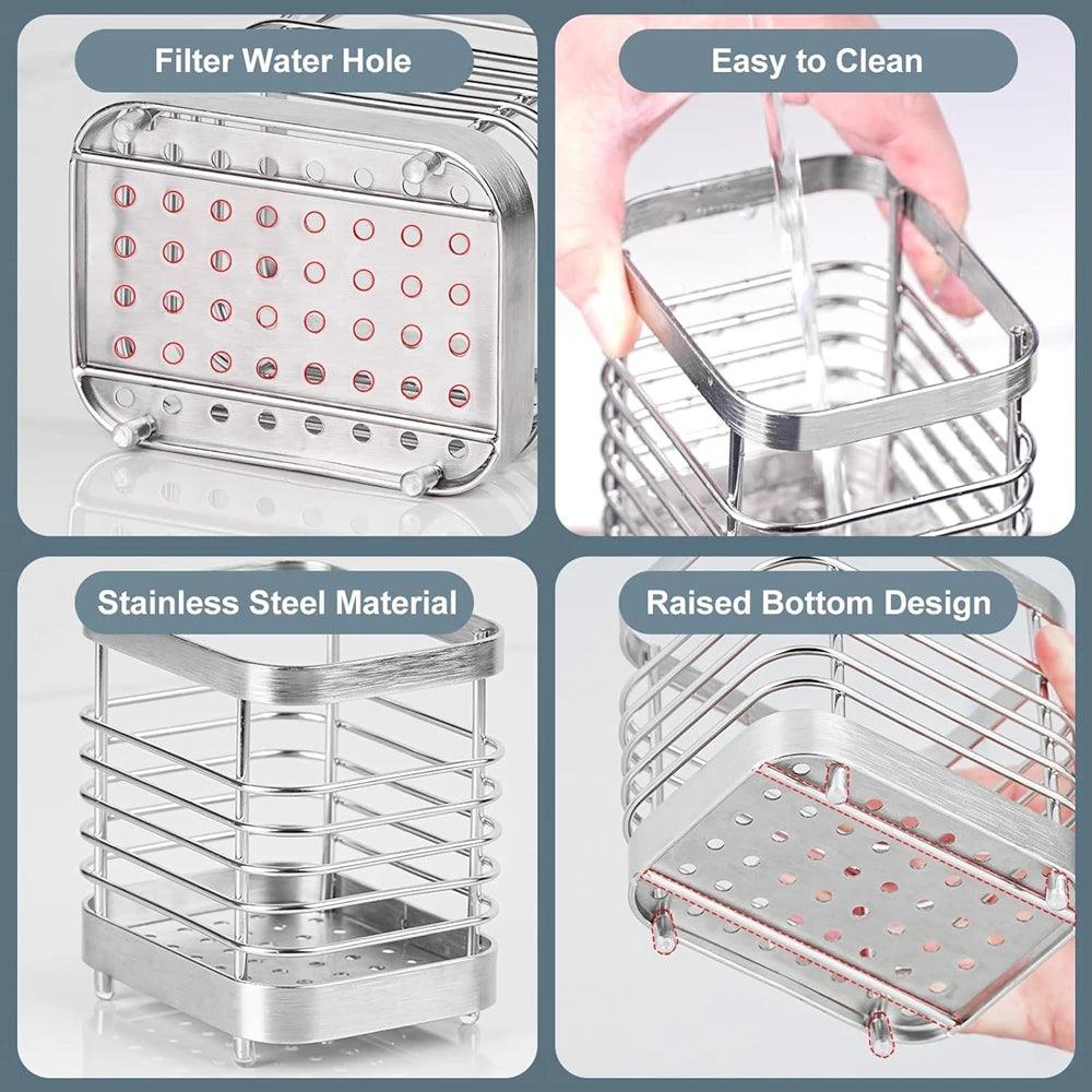 Stainless Steel Kitchen Utensil Holder - Counter Cutlery Organizer