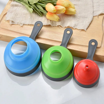 3pc Silicone Folding Funnel Set Wide Mouth Kitchen Liquid Powder