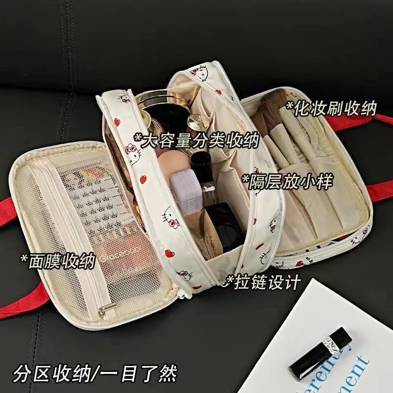 Hello Kitty 3-Layer Travel Makeup Organizer Cosmetic Storage Bag