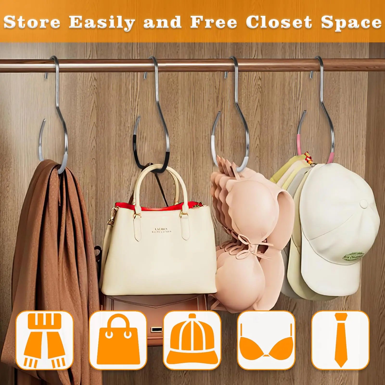 5pcs Metal Storage Hooks - Hat Scarf Belt Bra Bag Organizer