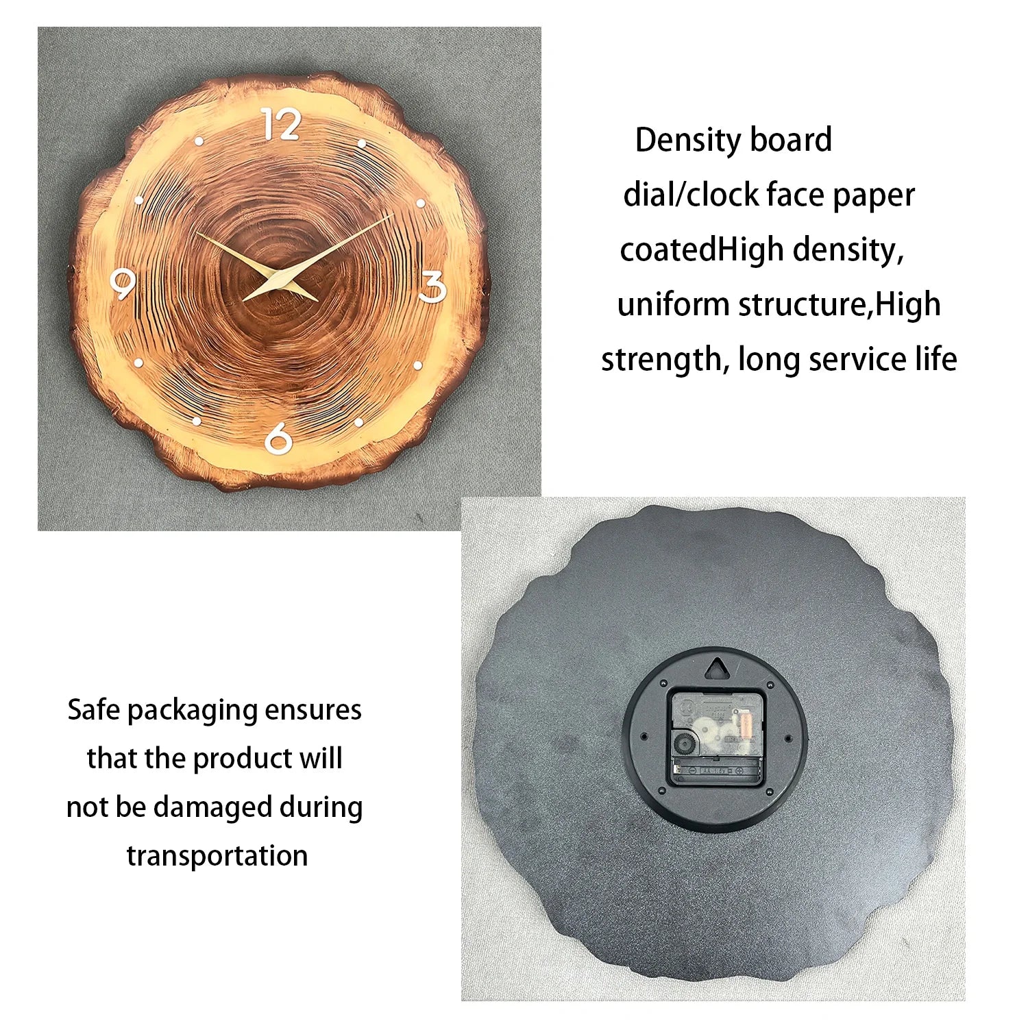 Wooden Ring Veneer Wall Clock - Silent Solid Wood Cross Section