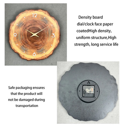 Wooden Ring Veneer Wall Clock - Silent Solid Wood Cross Section