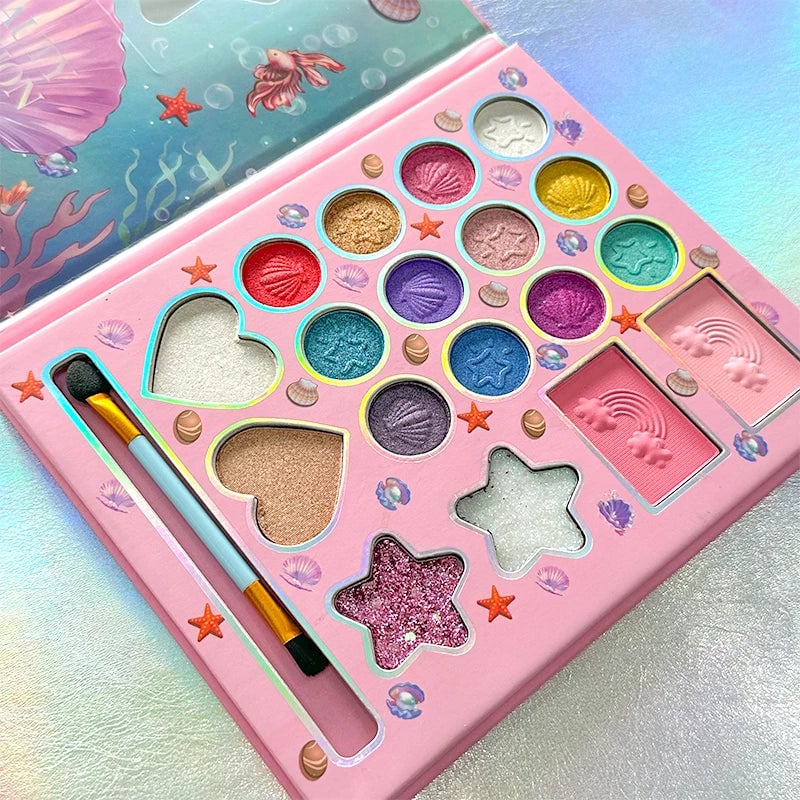 18-Color Fluorescent Pink Matte Eyeshadow Palette with Mirror