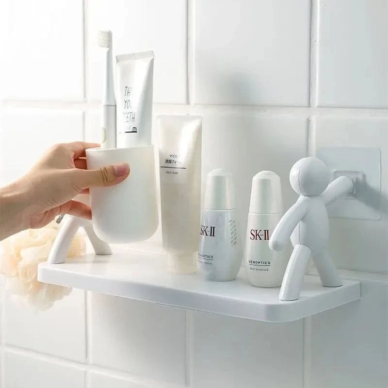 Self-Adhesive PP Bathroom Storage Rack Shampoo Shelf Organizer