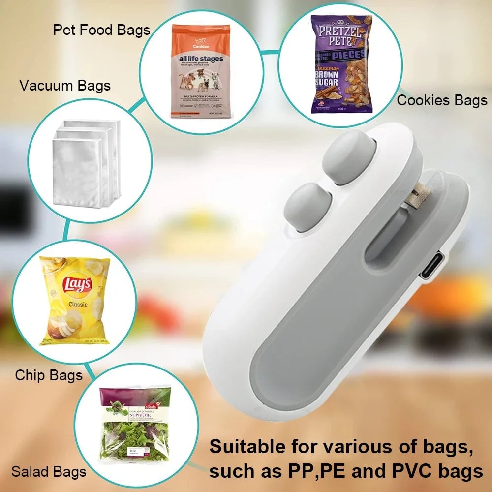Handheld Mini Heat Sealer Machine - Portable Food Bag Sealer