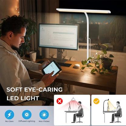 LED Desk Lamp Stepless Dimming Eye-Care Adjustable Gooseneck Light