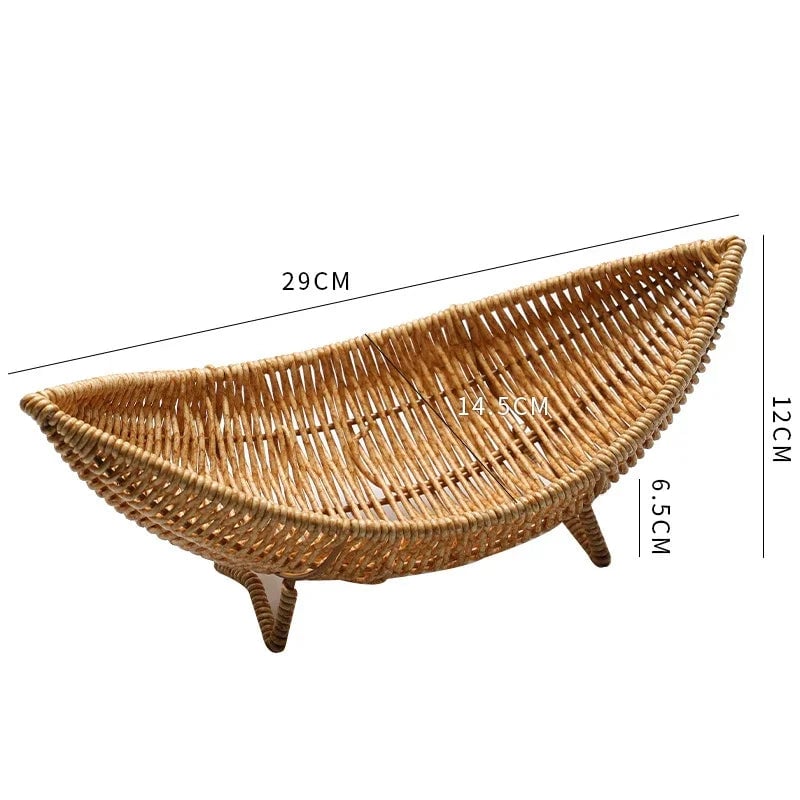 Crescent Woven Rattan Fruit Bowl Tray - Coffee Table Storage Basket