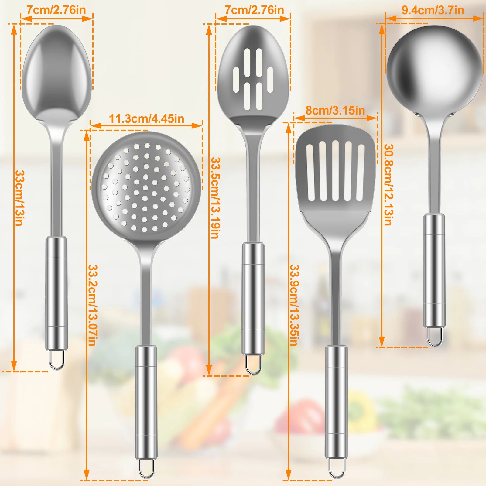 5-Piece Stainless Steel Kitchen Utensil Set - Spatula Spoon Tools