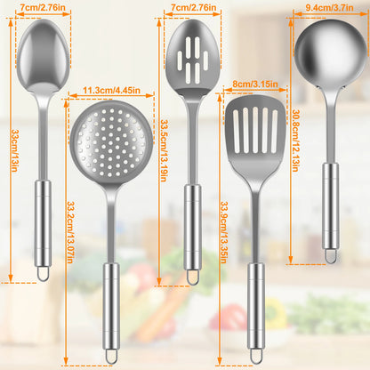 5-Piece Stainless Steel Kitchen Utensil Set - Spatula Spoon Tools