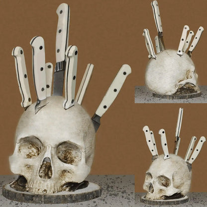 Skull Head Kitchen Knife Rack Countertop Storage Organizer Tool Holder