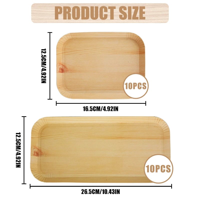 Rectangle Wood Paper Plates 10/20pcs Disposable Tableware Party Trays