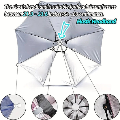 Head Mounted Umbrella Hat Hands-Free Rain Sun Protection Fishing