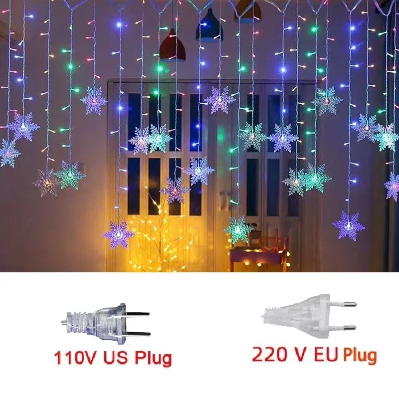 3M LED Snowflake Curtain String Lights Waterproof Outdoor Christmas