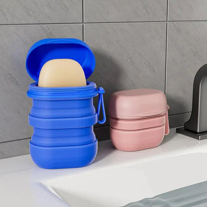 Portable Silicone Soap Tray with Lid - Leakproof Drain Box