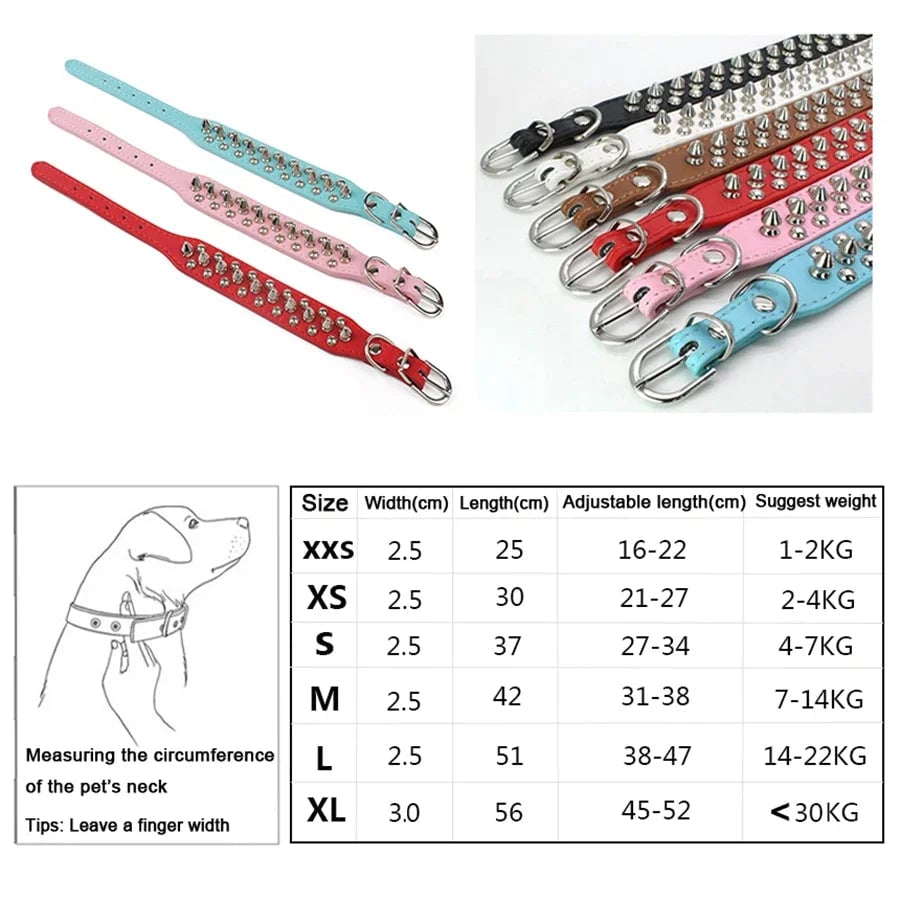 Adjustable PU Leather Spiked Dog Collar - Punk Rivet Design Small Pet