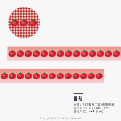 Kawaii Tomato Four-Leaf Clover Washi Tape Sand-Coated Shimmer Film