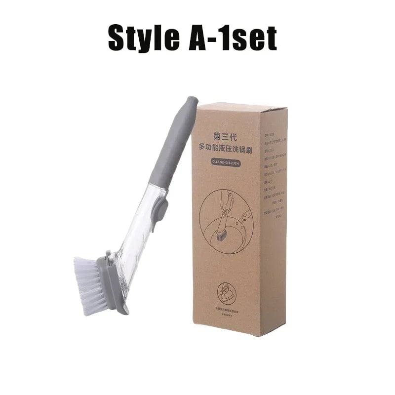 Soap Dispensing Kitchen Sponge Brush Long Handle Press Type Scrubber