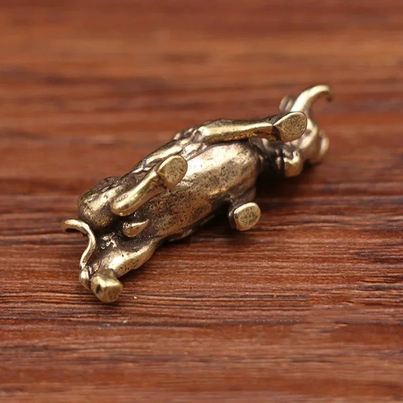 Brass Bullfighting Statue - Lucky Copper Figurine Desktop Ornament