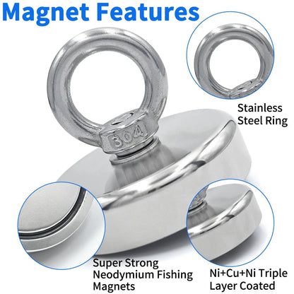 N52 Neodymium Fishing Hook Magnet D16-D42mm Heavy Duty Eyebolt