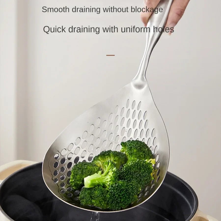 Large Stainless Steel Colander Skimmer Spoon - Heavy Duty Strainer