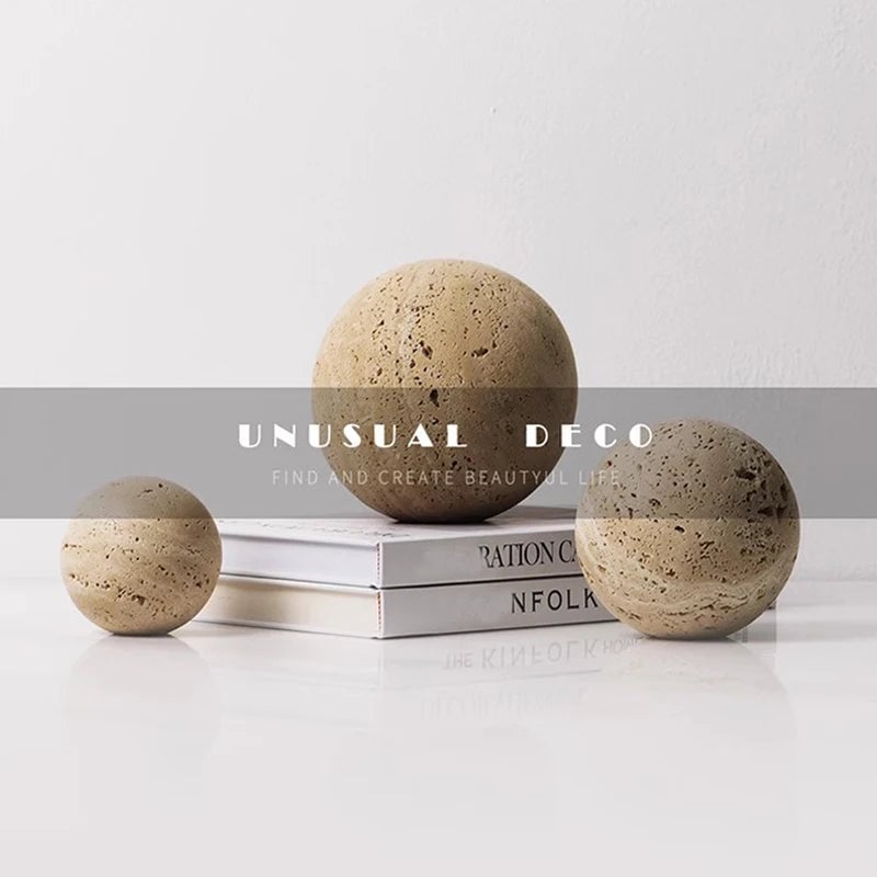 Natural Travertine Marble Sphere - Wabi Sabi Stone Ball Decor