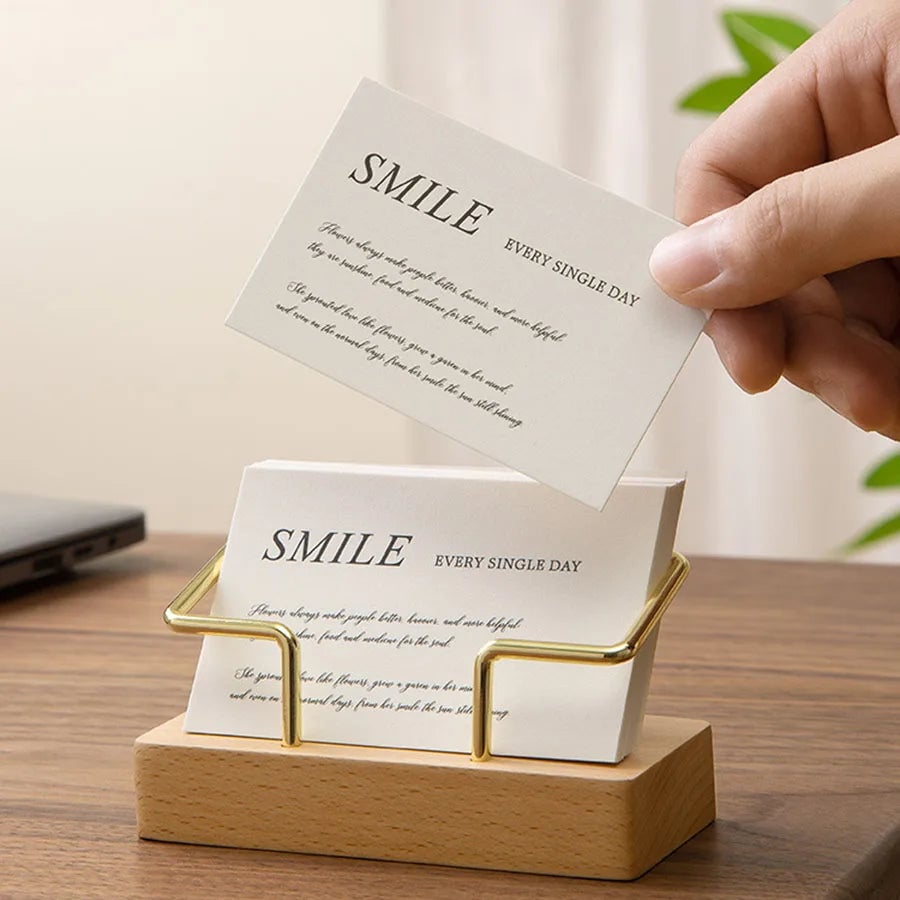 Wooden Business Card Holder Desktop Organizer Display Stand Office