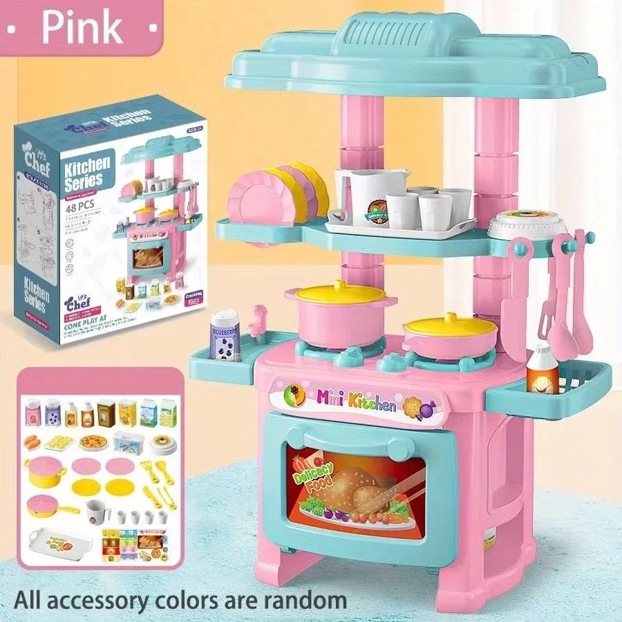 DIY Mini Kitchen Counter Play Set with Cooking Food & Tableware Toys