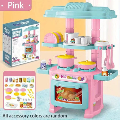 DIY Mini Kitchen Counter Play Set with Cooking Food & Tableware Toys