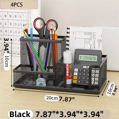 Black Mesh Desk Organizer Caddy with Pencil Holder Storage Baskets