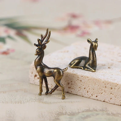 Copper Alloy Sika Deer Tabletop Ornament Vintage Animal Figurine