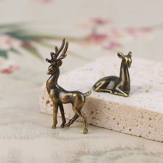 Copper Alloy Sika Deer Tabletop Ornament Vintage Animal Figurine
