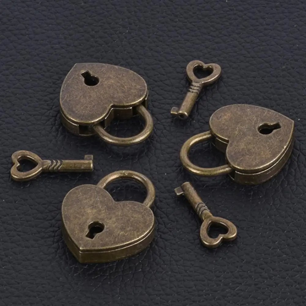Heart Shape Mini Padlock Luggage Lock with Key - Vintage Style