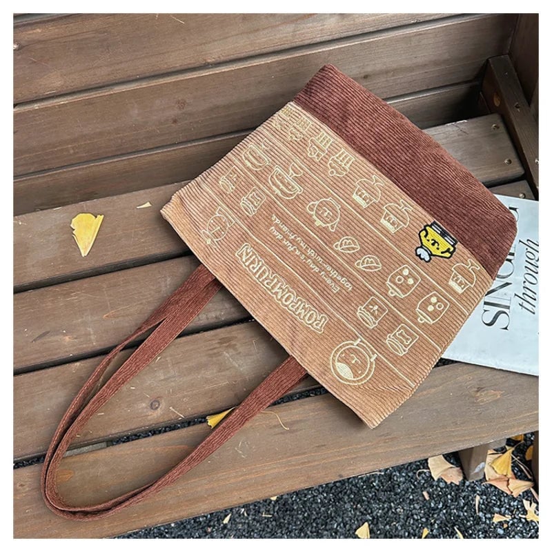 Large Corduroy Pompompurin Tote Bag - Laptop Shoulder Handbag