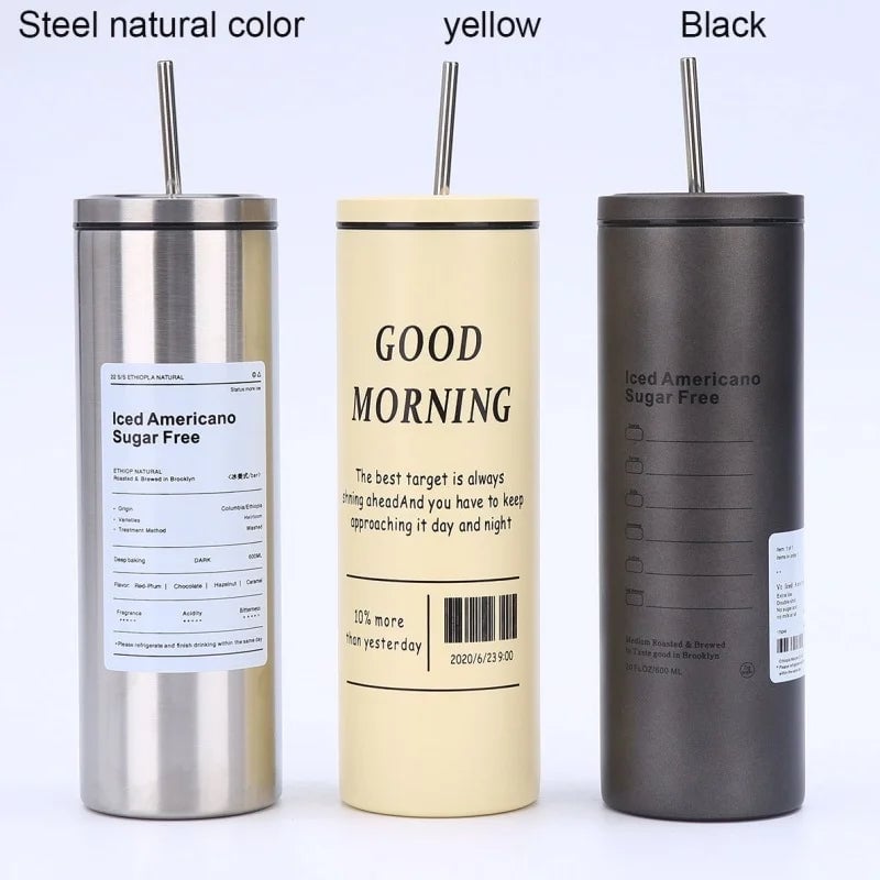 Stainless Steel Insulated Coffee Cup with Straw - Hot & Cold Drinks