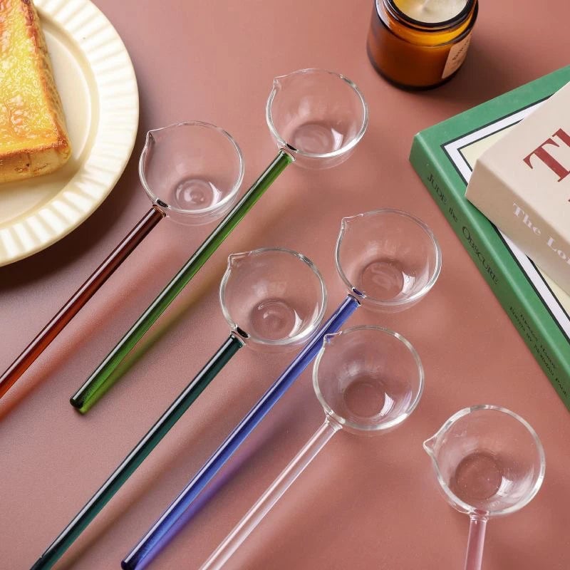Borosilicate Glass Spoon Long Handle Heat Resistant Spout Dessert