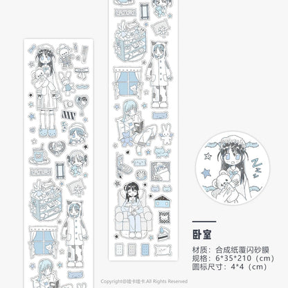 Kawaii Character Washi Tape Stickers - Decorative Craft Tape Roll