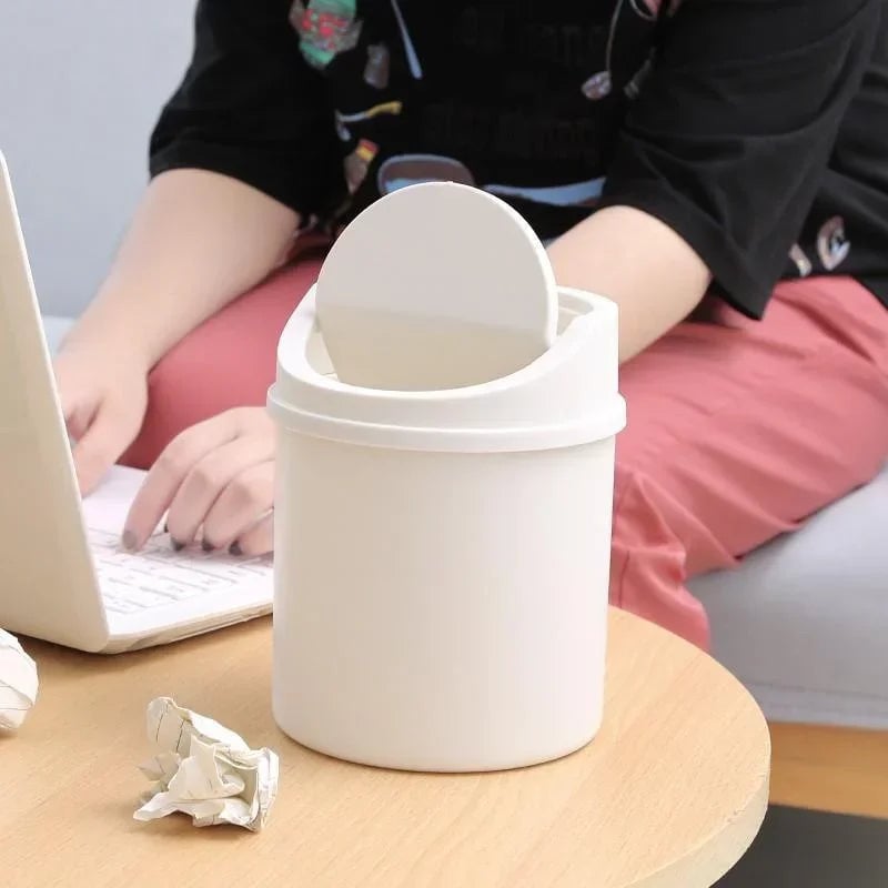 Mini Desktop Trash Can with Lid - Small Office Desk Waste Bin