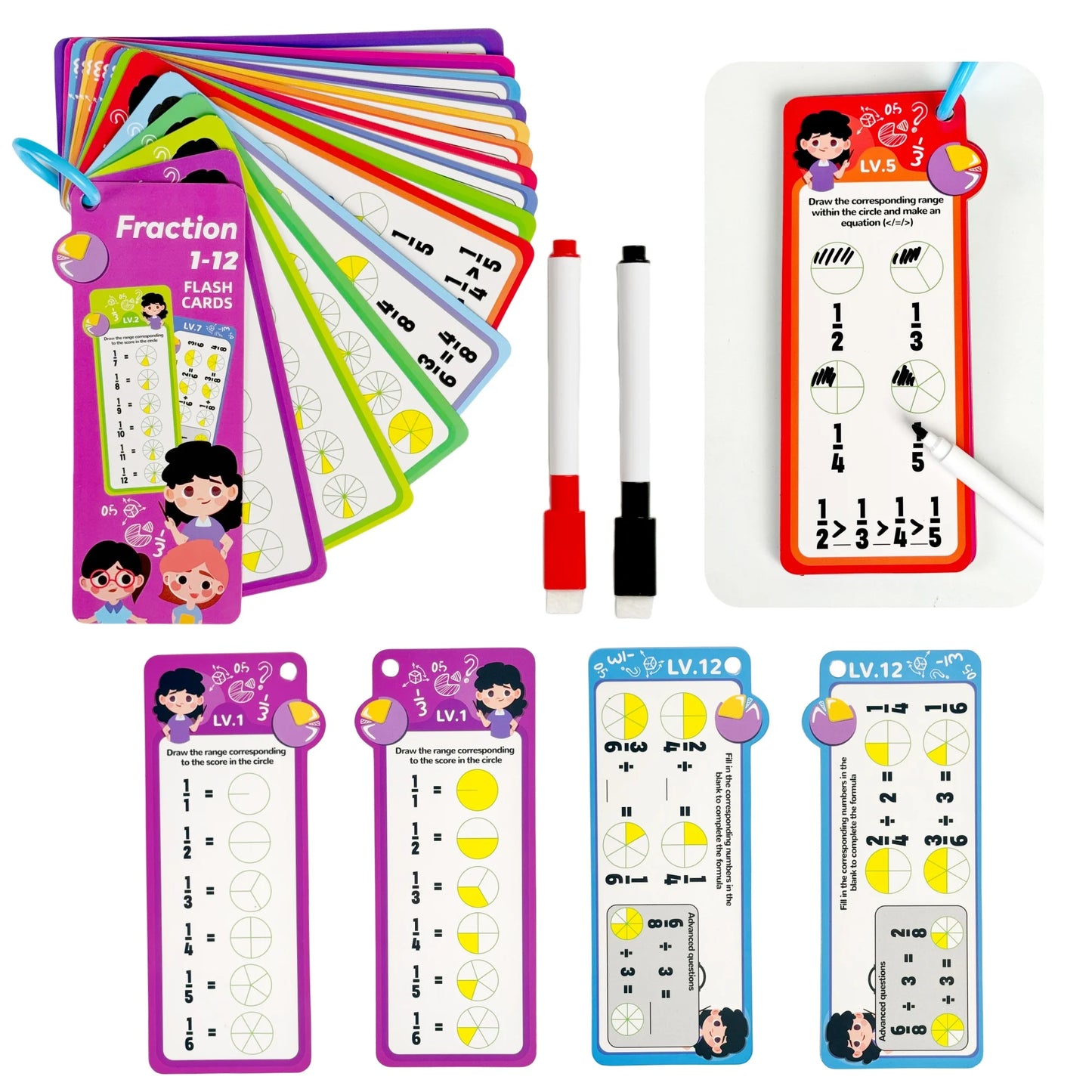 Digital Math Flash Cards 15-Card Set with 2 Erasable Pens Learning Kit