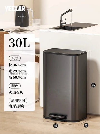 Large Stainless Steel Kitchen Bin - Italian Style High-Grade Waste