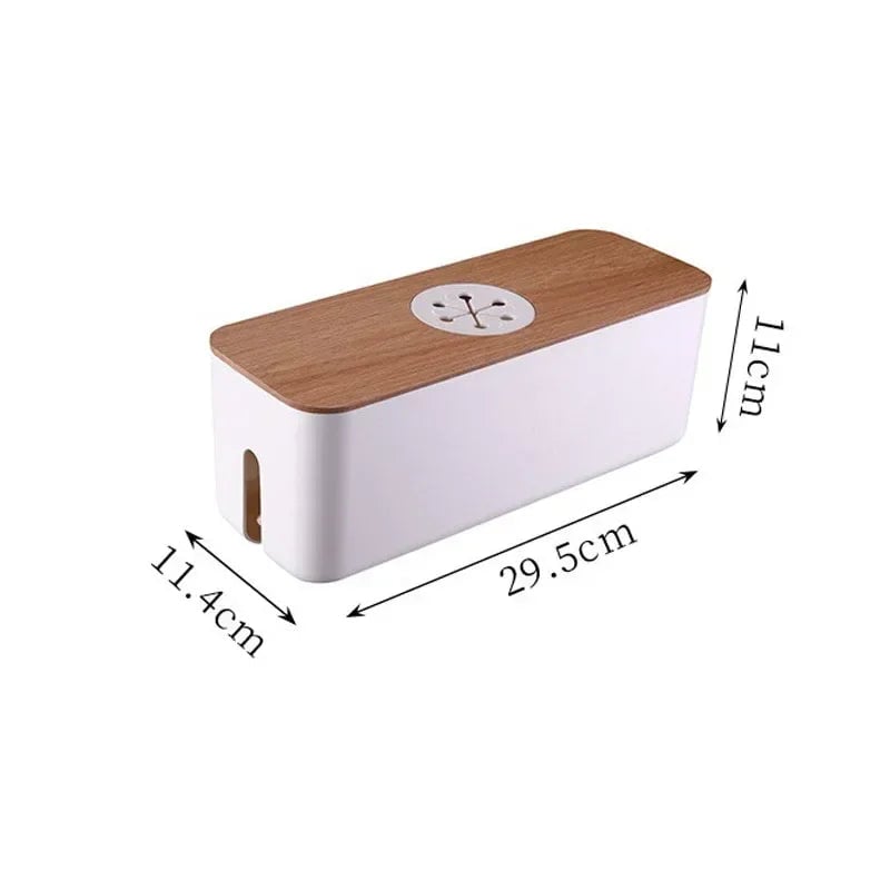 Wooden Cable Storage Box Power Strip Organizer Wire Management Case