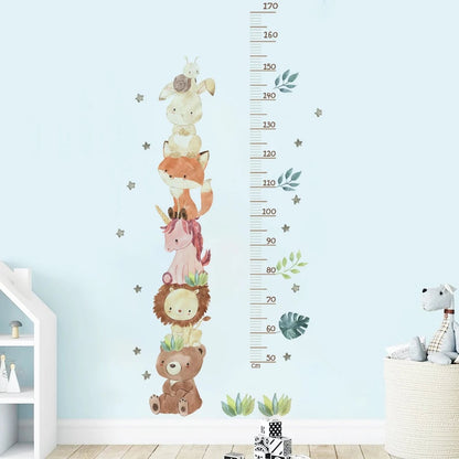 Nordic Animal Height Measure Wall Stickers Bear Lion Bunny Kids Grow