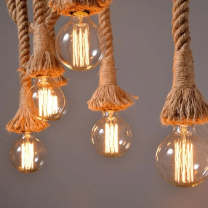 E27 Edison Bulb Hemp Rope Pendant Light Industrial Vintage Lamp