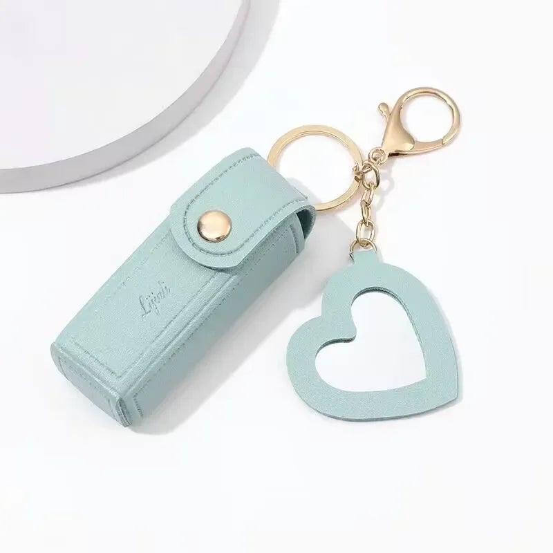 Leather Lipstick Pouch with Mirror & Keychain - Protective Makeup Bag