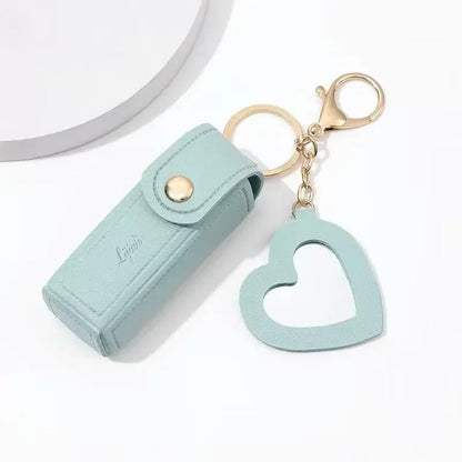 Leather Lipstick Pouch with Mirror & Keychain - Protective Makeup Bag