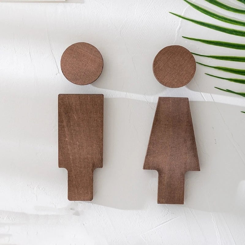 Wood Bathroom Door Signs Men Women Set Toilet Restroom Signage Home