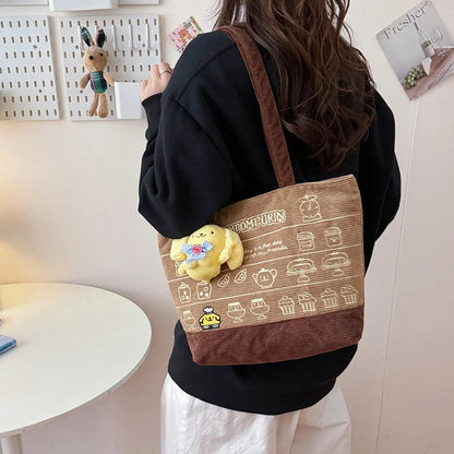 Large Corduroy Pompompurin Tote Bag - Laptop Shoulder Handbag