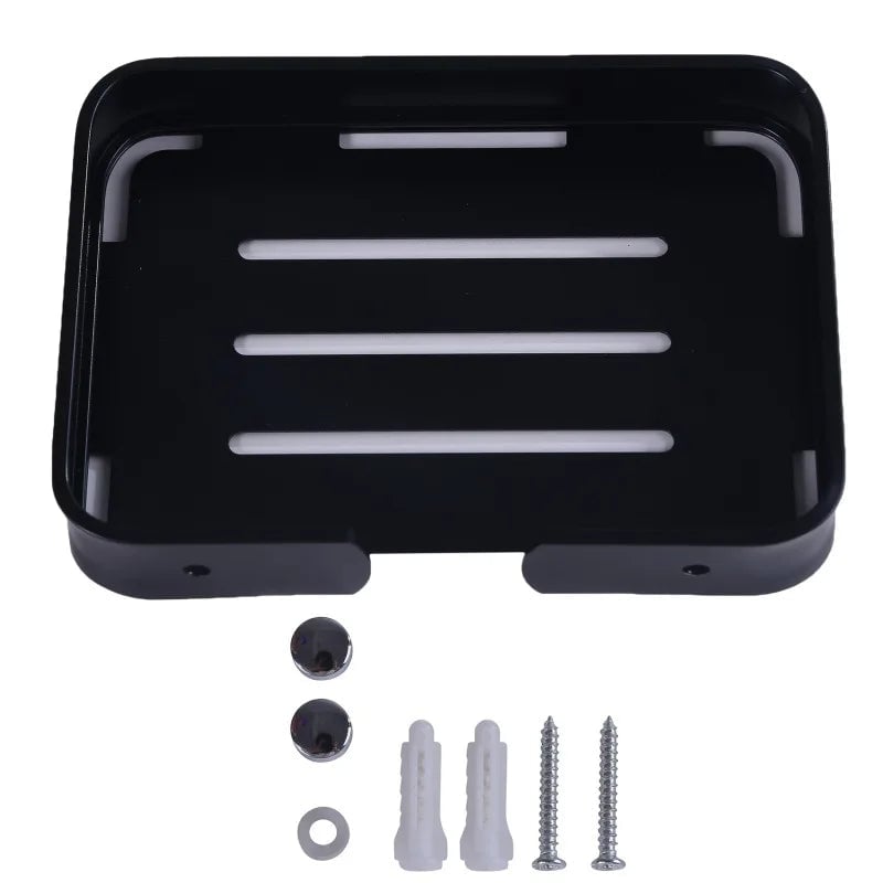 Black Aluminum Wall Mounted Soap Dish Holder Square Basket Storage