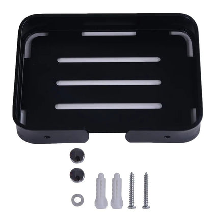 Black Aluminum Wall Mounted Soap Dish Holder Square Basket Storage