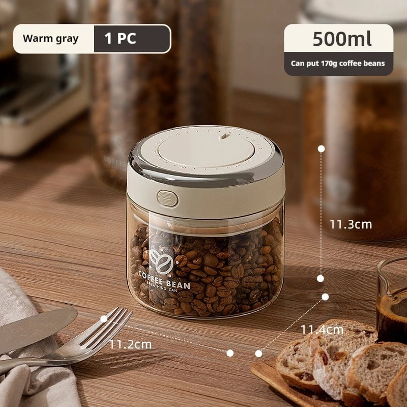 Vacuum Sealed Coffee Bean Storage Jar with Date Tracker & Valve